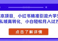 0成本项目，小红书精准引流大学生，私域高转化，小白轻松月入过万【揭秘】