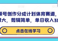 视频号创作分成计划体育赛道，流量极大，剪辑简单，单日收入300+